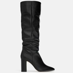 Zara basics black slouch heeled boot